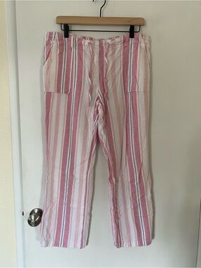Alexander Jordan Wide Leg Linen Blend Pants Striped in Pink & White Large